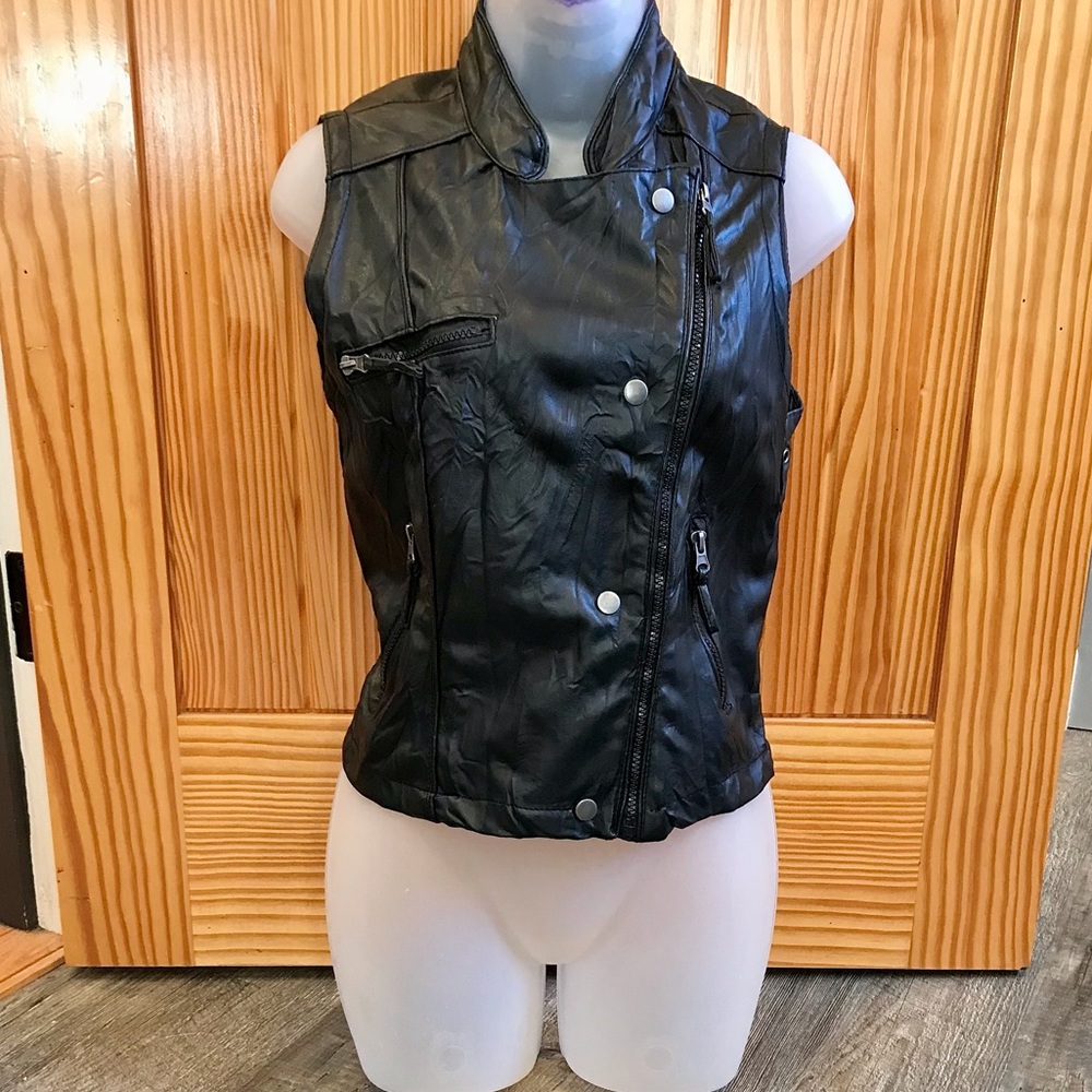 Vintage 90's Black Faux Crinkled Leather Vest